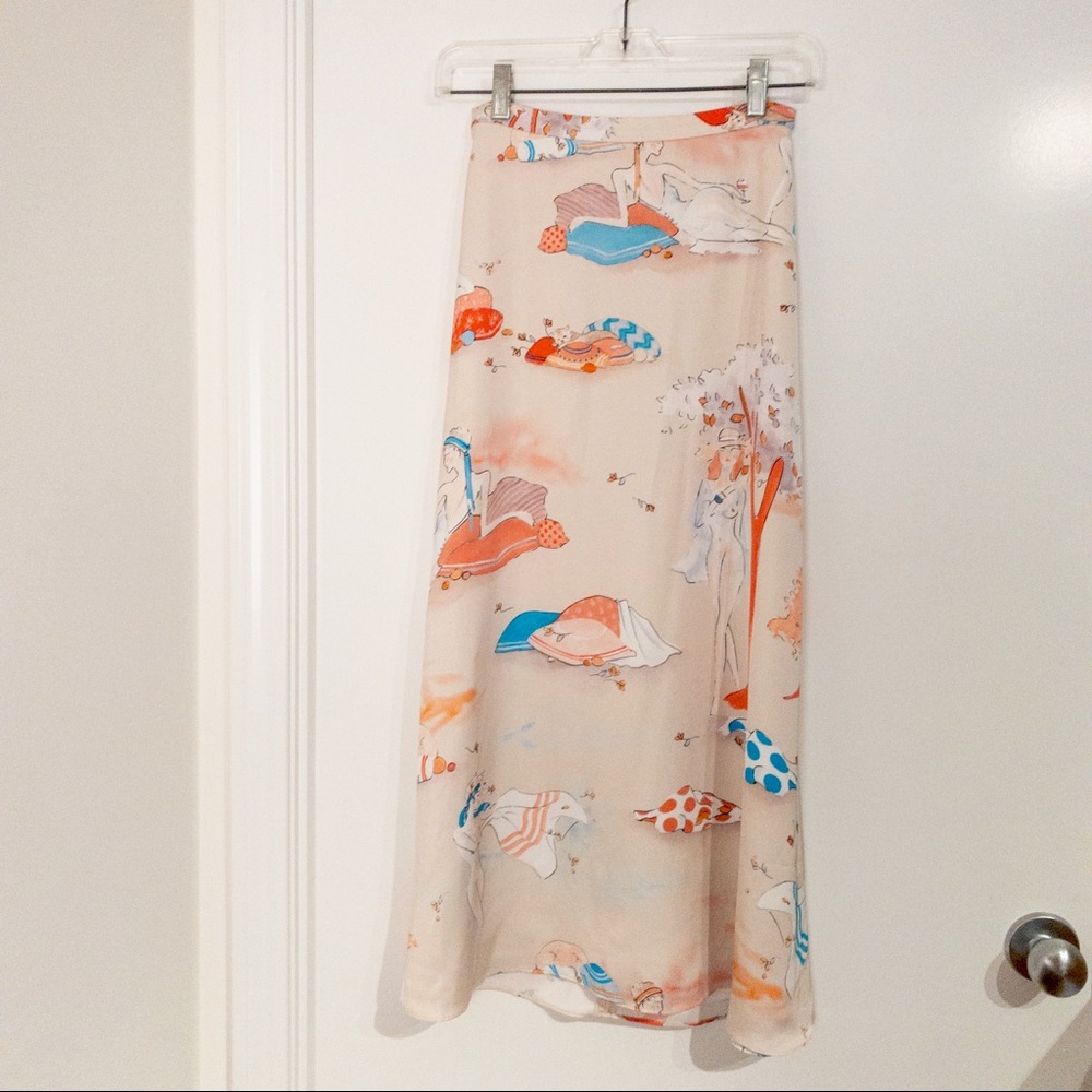 Wilfred Silk Slip Patterned Midi Skirt Size 00